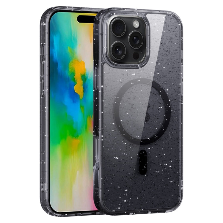 For iPhone 16 Pro Max Glitter Powder MagSafe Magnetic Phone Case(Transparent Black) by buy2fix
