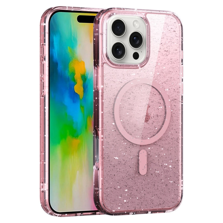 For iPhone 16 Pro Glitter Powder MagSafe Magnetic Phone Case(Transparent Pink) by buy2fix