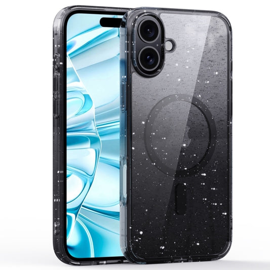 For iPhone 16 Plus Glitter Powder MagSafe Magnetic Phone Case(Transparent Black) by buy2fix