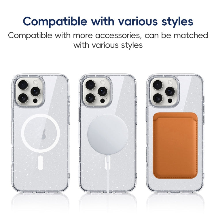 For iPhone 16 Plus Glitter Powder MagSafe Magnetic Phone Case(Transparent Black) by buy2fix