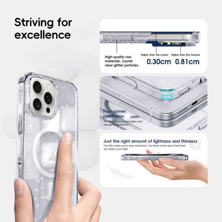 For iPhone 16 Pro Glitter Powder MagSafe Magnetic Phone Case(Transparent) by buy2fix