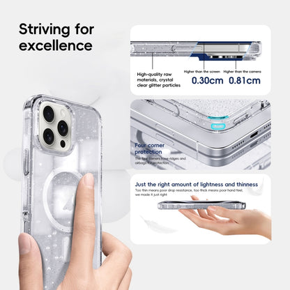 For iPhone 16 Pro Max Glitter Powder MagSafe Magnetic Phone Case(Transparent Titanium Blue) by buy2fix