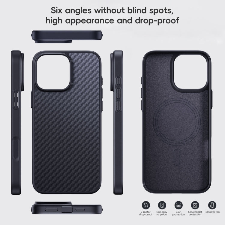 For iPhone 16 Plus Carbon Fiber Kevlar MagSafe Magnetic Phone Case(Black) by buy2fix