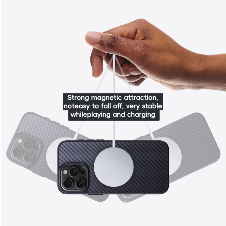 For iPhone 16 Plus Carbon Fiber Kevlar MagSafe Magnetic Phone Case(Black) by buy2fix