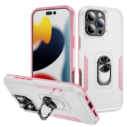 For iPhone 16 Pro Max Pioneer Armor Heavy Duty PC + TPU Phone Case with Holder(White+Pink) by buy2fix