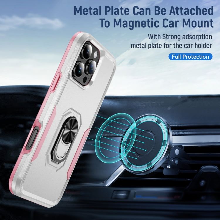 For iPhone 16 Pro Max Pioneer Armor Heavy Duty PC + TPU Phone Case with Holder(White+Pink) by buy2fix