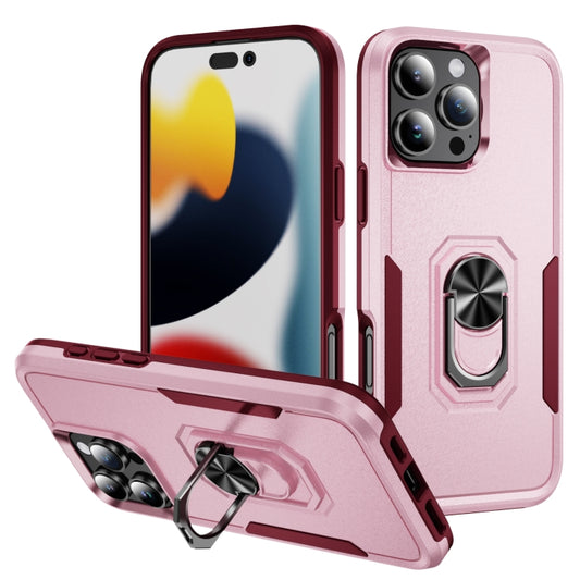 For iPhone 16 Pro Max Pioneer Armor Heavy Duty PC + TPU Phone Case with Holder(Pink+Rose Red) by buy2fix