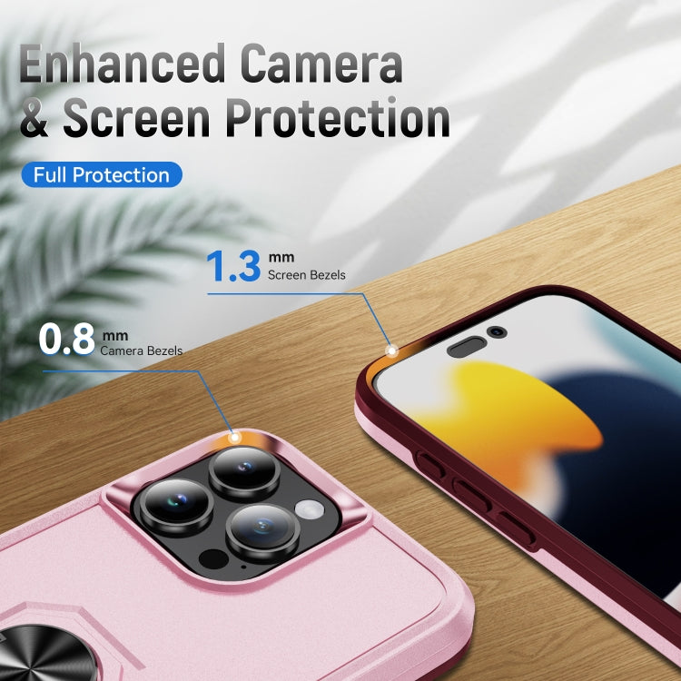 For iPhone 16 Pro Max Pioneer Armor Heavy Duty PC + TPU Phone Case with Holder(Pink+Rose Red) by buy2fix