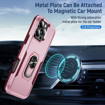 For iPhone 16 Pro Max Pioneer Armor Heavy Duty PC + TPU Phone Case with Holder(Pink+Rose Red) by buy2fix