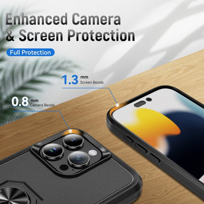 For iPhone 16 Pro Max Pioneer Armor Heavy Duty PC + TPU Phone Case with Holder(Black) by buy2fix