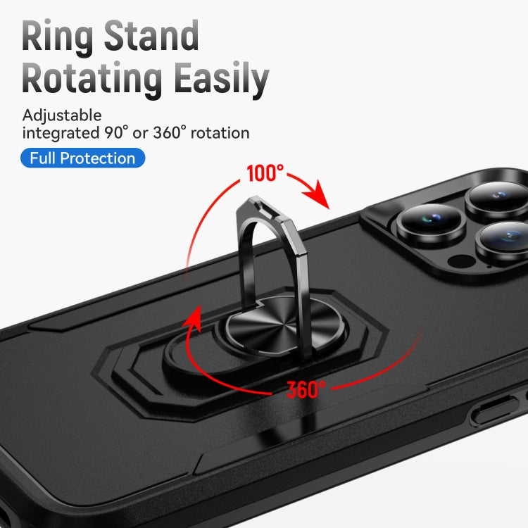 For iPhone 16 Pro Max Pioneer Armor Heavy Duty PC + TPU Phone Case with Holder(Black) by buy2fix