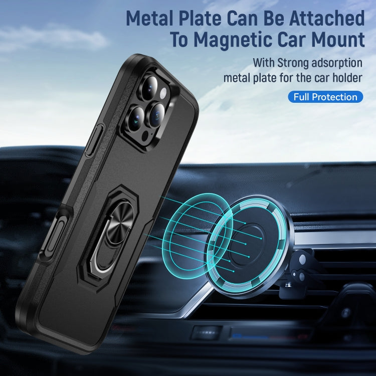 For iPhone 16 Pro Max Pioneer Armor Heavy Duty PC + TPU Phone Case with Holder(Black) by buy2fix