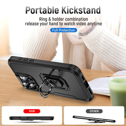 For iPhone 16 Pro Max Pioneer Armor Heavy Duty PC + TPU Phone Case with Holder(Black) by buy2fix