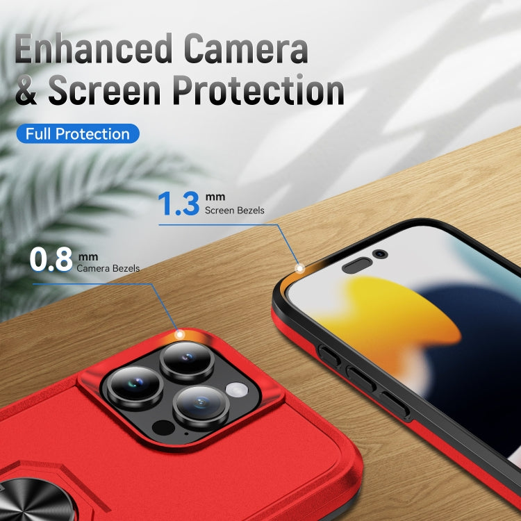 For iPhone 16 Pro Max Pioneer Armor Heavy Duty PC + TPU Phone Case with Holder(Red+Black) by buy2fix
