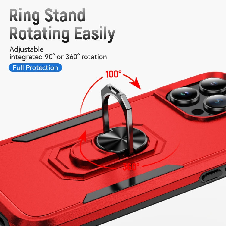 For iPhone 16 Pro Max Pioneer Armor Heavy Duty PC + TPU Phone Case with Holder(Red+Black) by buy2fix