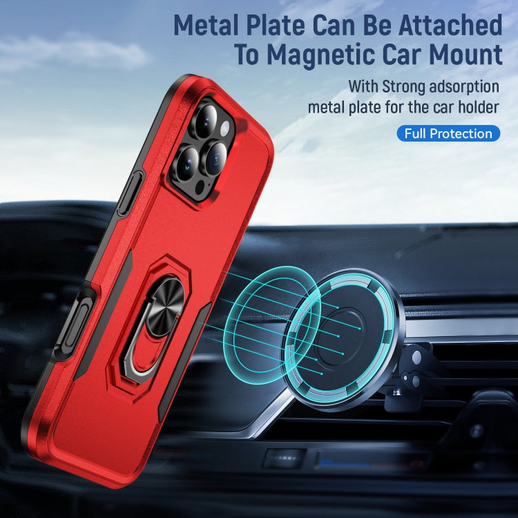 For iPhone 16 Pro Max Pioneer Armor Heavy Duty PC + TPU Phone Case with Holder(Red+Black) by buy2fix