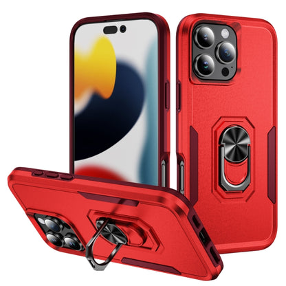 For iPhone 16 Pro Max Pioneer Armor Heavy Duty PC + TPU Phone Case with Holder(Red+Rose Red) by buy2fix