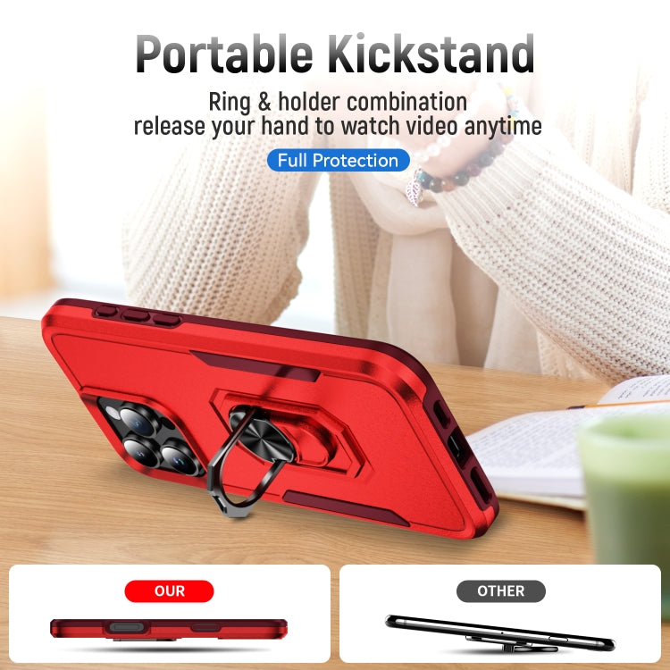 For iPhone 16 Pro Max Pioneer Armor Heavy Duty PC + TPU Phone Case with Holder(Red+Rose Red) by buy2fix