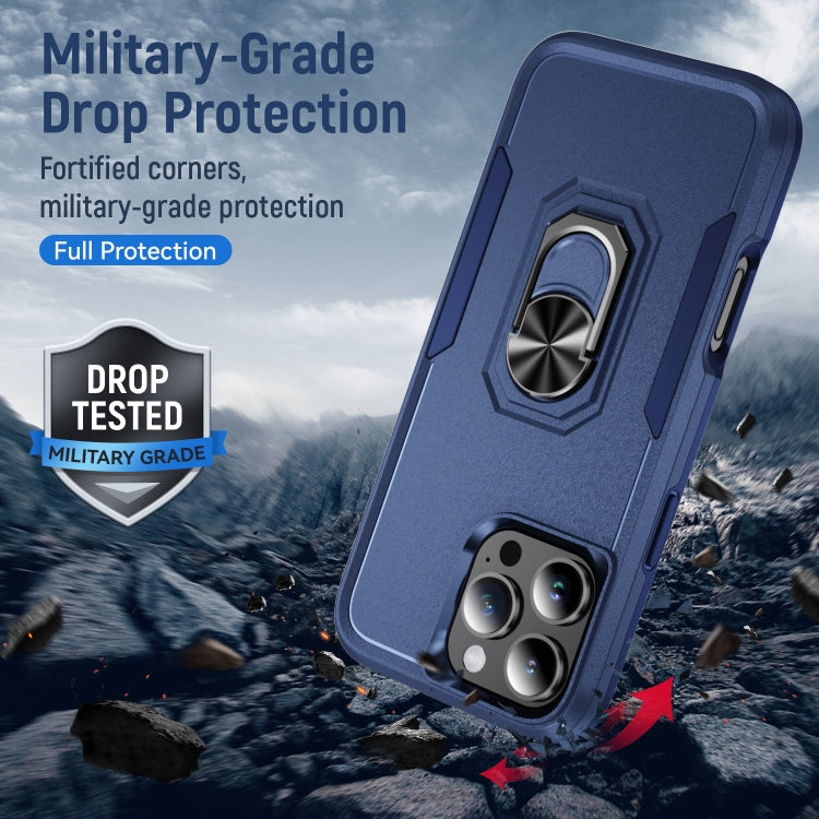 For iPhone 16 Pro Max Pioneer Armor Heavy Duty PC + TPU Phone Case with Holder(Blue) by buy2fix