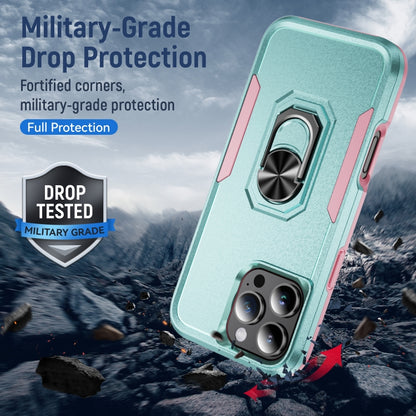 For iPhone 16 Pro Max Pioneer Armor Heavy Duty PC + TPU Phone Case with Holder(Green+Pink) by buy2fix