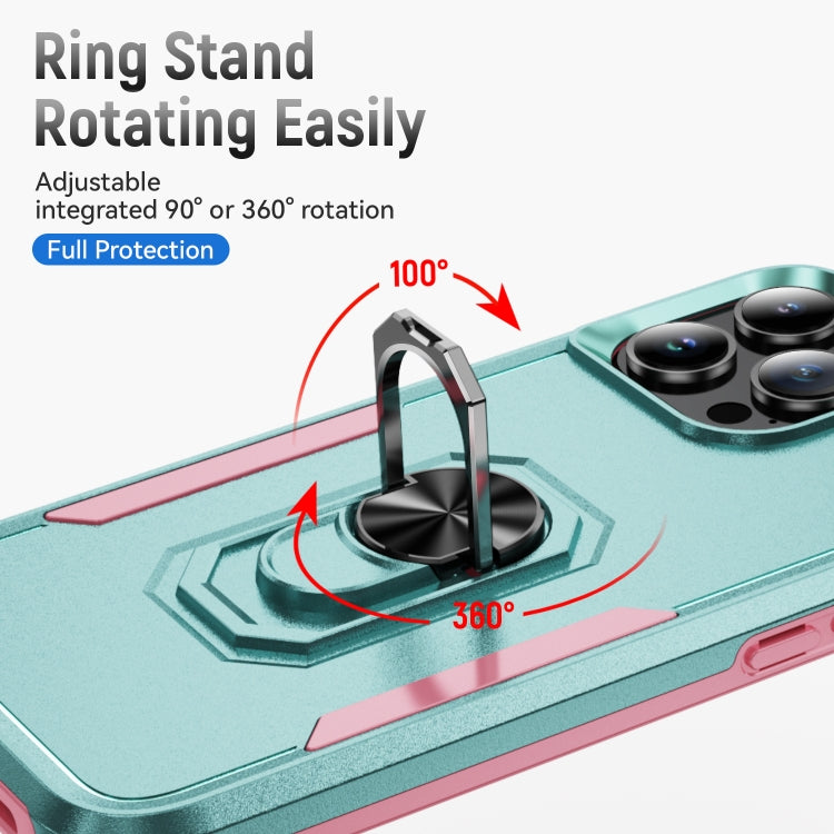 For iPhone 16 Pro Max Pioneer Armor Heavy Duty PC + TPU Phone Case with Holder(Green+Pink) by buy2fix