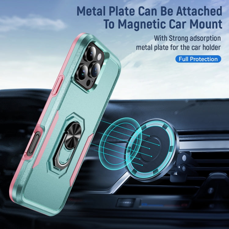 For iPhone 16 Pro Max Pioneer Armor Heavy Duty PC + TPU Phone Case with Holder(Green+Pink) by buy2fix