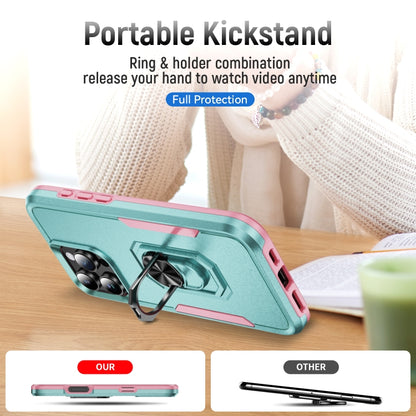 For iPhone 16 Pro Max Pioneer Armor Heavy Duty PC + TPU Phone Case with Holder(Green+Pink) by buy2fix