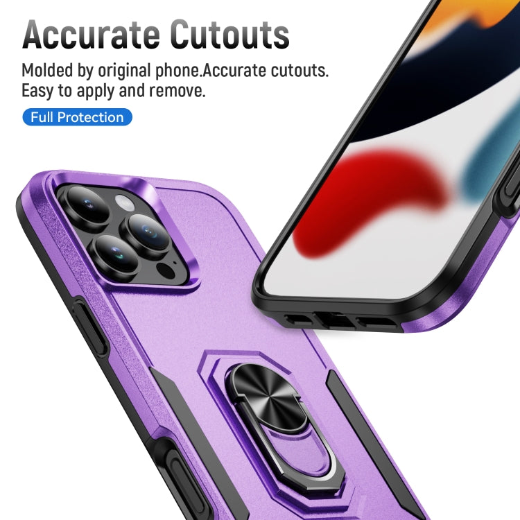For iPhone 16 Pro Max Pioneer Armor Heavy Duty PC + TPU Phone Case with Holder(Purple+Black) by buy2fix