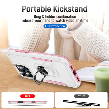 For iPhone 16 Pro Pioneer Armor Heavy Duty PC + TPU Phone Case with Holder(White+Pink) by buy2fix
