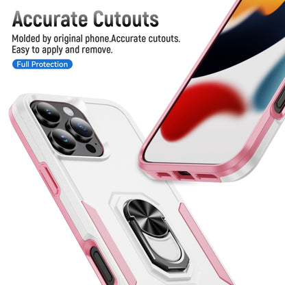 For iPhone 16 Pro Pioneer Armor Heavy Duty PC + TPU Phone Case with Holder(White+Pink) by buy2fix
