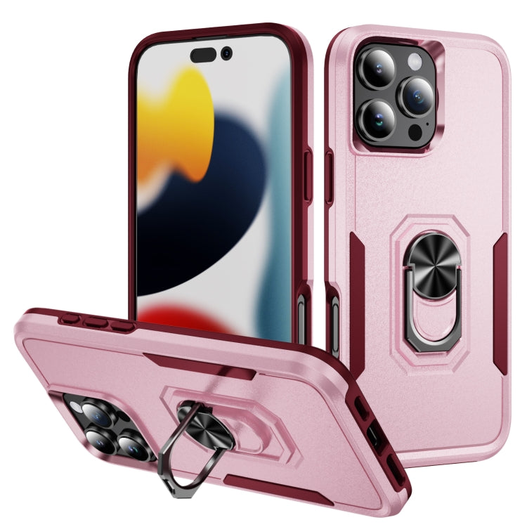 For iPhone 16 Pro Pioneer Armor Heavy Duty PC + TPU Phone Case with Holder(Pink+Rose Red) by buy2fix