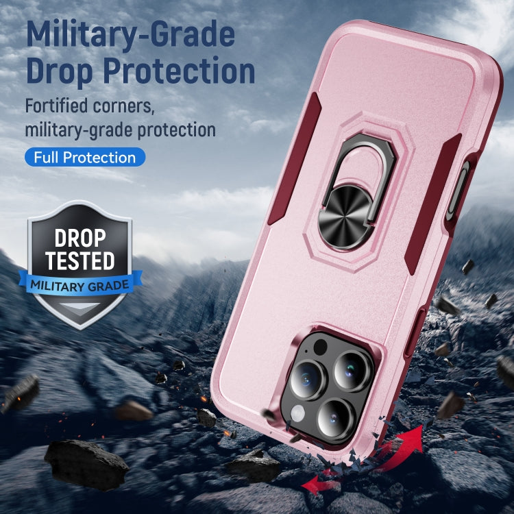 For iPhone 16 Pro Pioneer Armor Heavy Duty PC + TPU Phone Case with Holder(Pink+Rose Red) by buy2fix