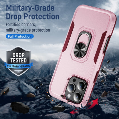 For iPhone 16 Pro Pioneer Armor Heavy Duty PC + TPU Phone Case with Holder(Pink+Rose Red) by buy2fix