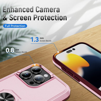 For iPhone 16 Pro Pioneer Armor Heavy Duty PC + TPU Phone Case with Holder(Pink+Rose Red) by buy2fix