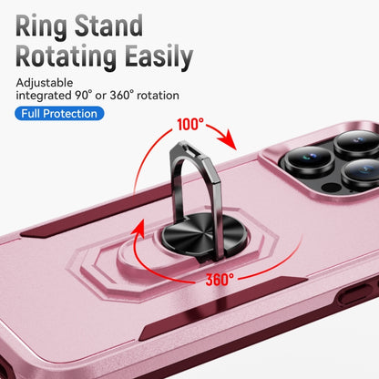 For iPhone 16 Pro Pioneer Armor Heavy Duty PC + TPU Phone Case with Holder(Pink+Rose Red) by buy2fix