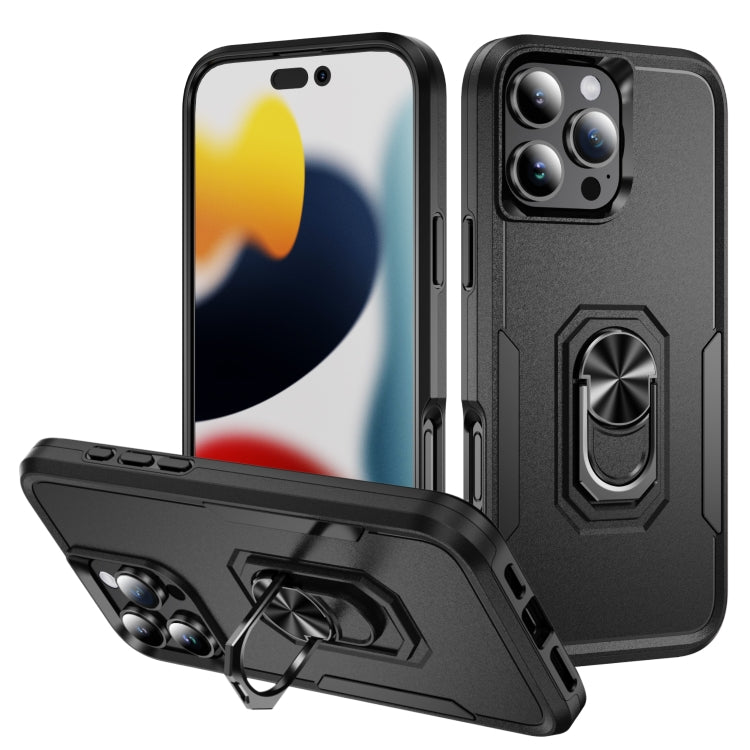 For iPhone 16 Pro Pioneer Armor Heavy Duty PC + TPU Phone Case with Holder(Black) by buy2fix