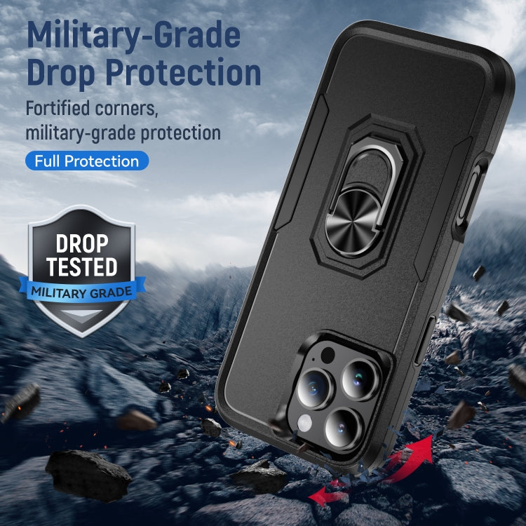 For iPhone 16 Pro Pioneer Armor Heavy Duty PC + TPU Phone Case with Holder(Black) by buy2fix