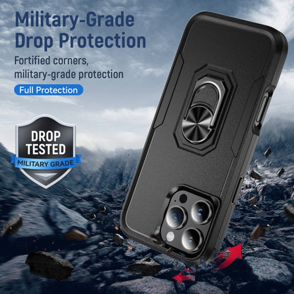 For iPhone 16 Pro Pioneer Armor Heavy Duty PC + TPU Phone Case with Holder(Black) by buy2fix
