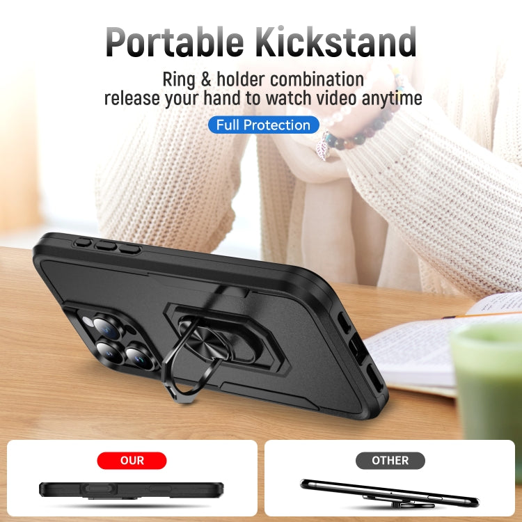 For iPhone 16 Pro Pioneer Armor Heavy Duty PC + TPU Phone Case with Holder(Black) by buy2fix