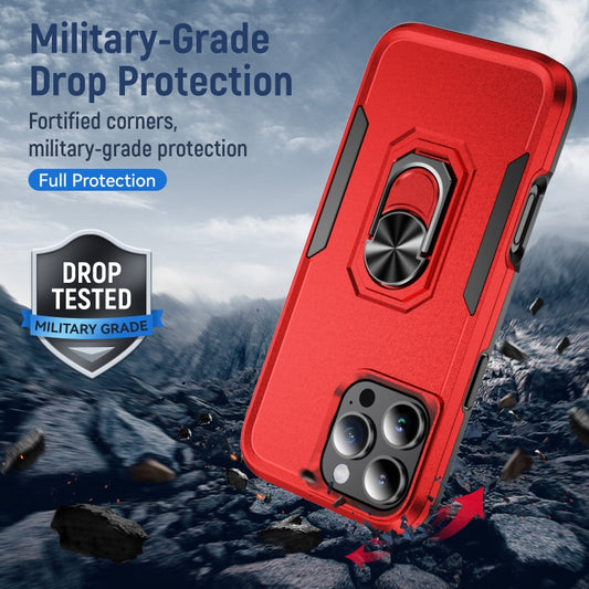 For iPhone 16 Pro Pioneer Armor Heavy Duty PC + TPU Phone Case with Holder(Red+Black) by buy2fix