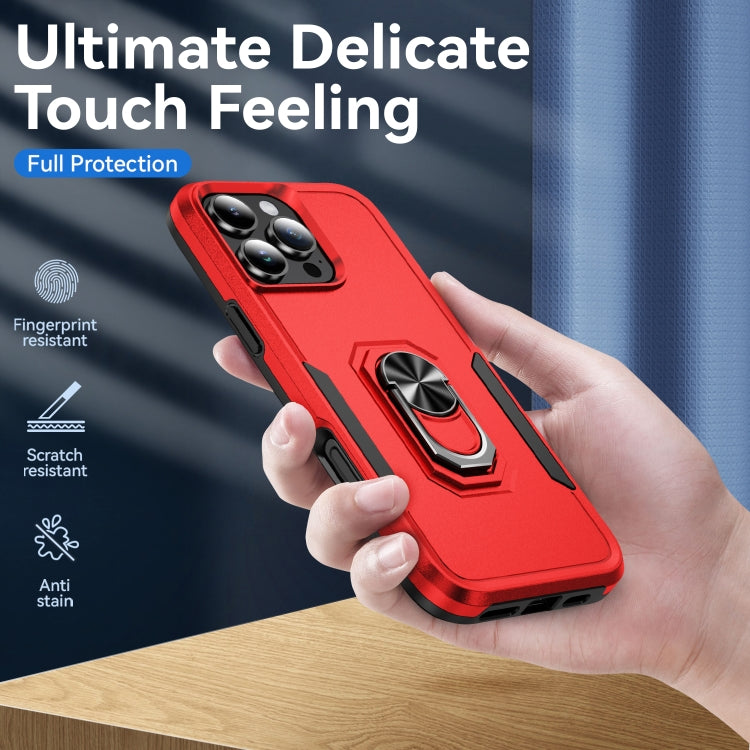 For iPhone 16 Pro Pioneer Armor Heavy Duty PC + TPU Phone Case with Holder(Red+Black) by buy2fix