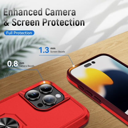 For iPhone 16 Pro Pioneer Armor Heavy Duty PC + TPU Phone Case with Holder(Red+Rose Red) by buy2fix
