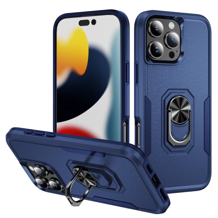 For iPhone 16 Pro Pioneer Armor Heavy Duty PC + TPU Phone Case with Holder(Blue) by buy2fix