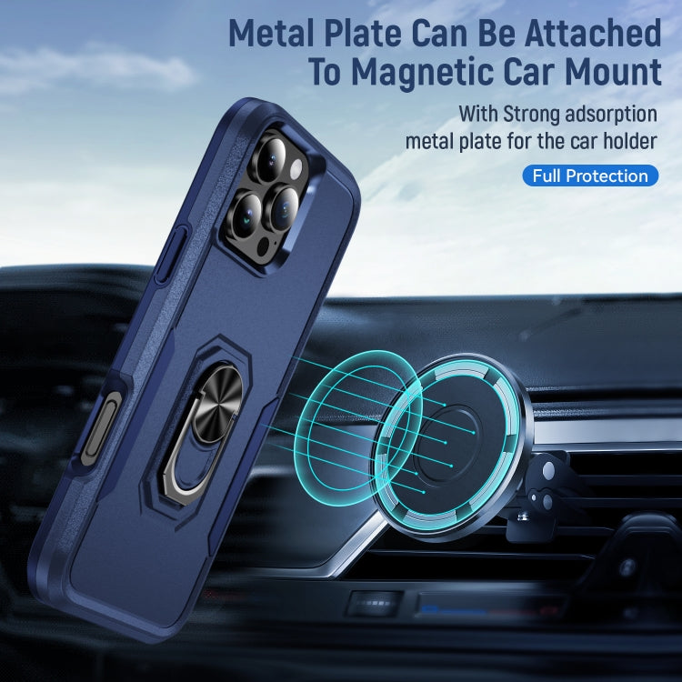 For iPhone 16 Pro Pioneer Armor Heavy Duty PC + TPU Phone Case with Holder(Blue) by buy2fix