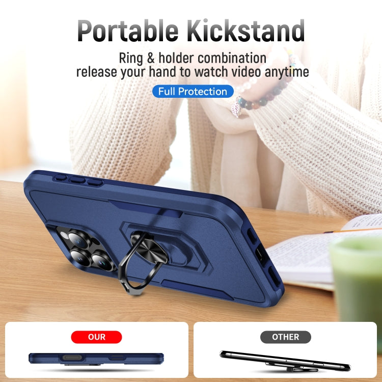 For iPhone 16 Pro Pioneer Armor Heavy Duty PC + TPU Phone Case with Holder(Blue) by buy2fix