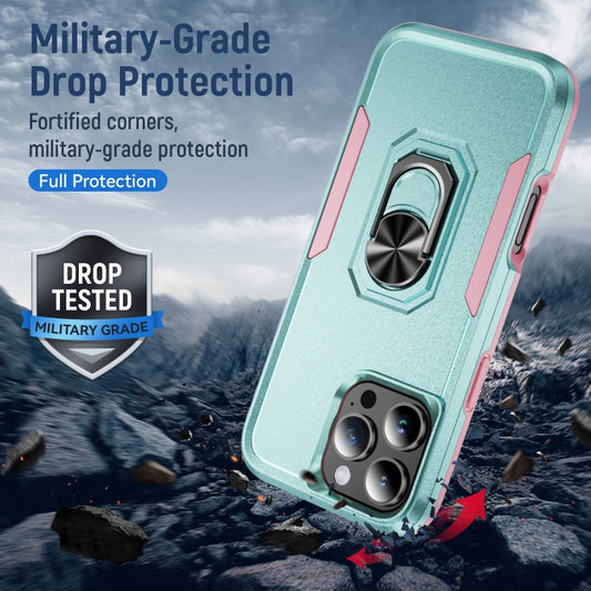 For iPhone 16 Pro Pioneer Armor Heavy Duty PC + TPU Phone Case with Holder(Green+Pink) by buy2fix