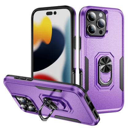 For iPhone 16 Pro Pioneer Armor Heavy Duty PC + TPU Phone Case with Holder(Purple+Black) by buy2fix