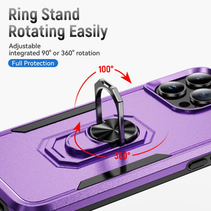 For iPhone 16 Pro Pioneer Armor Heavy Duty PC + TPU Phone Case with Holder(Purple+Black) by buy2fix