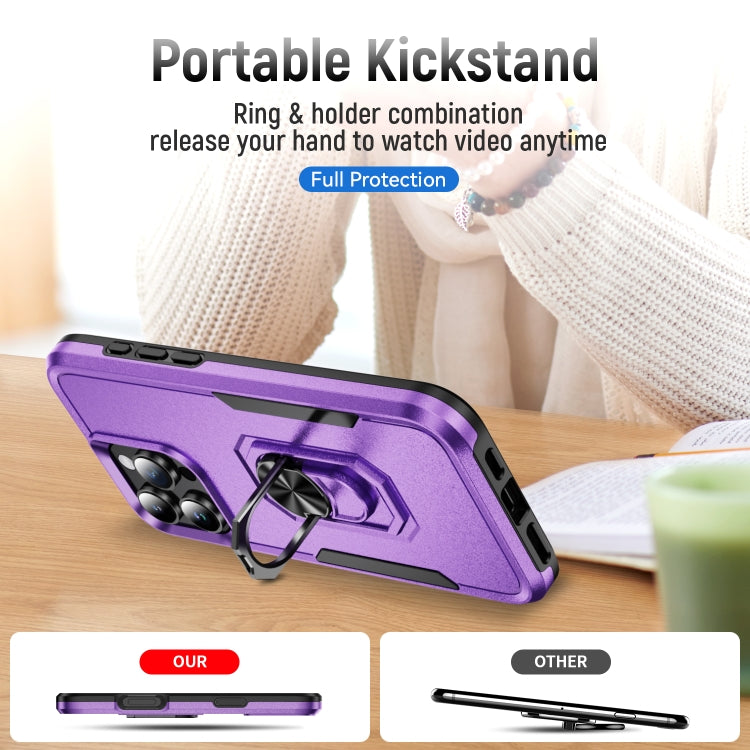 For iPhone 16 Pro Pioneer Armor Heavy Duty PC + TPU Phone Case with Holder(Purple+Black) by buy2fix