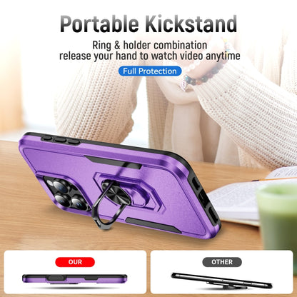 For iPhone 16 Pro Pioneer Armor Heavy Duty PC + TPU Phone Case with Holder(Purple+Black) by buy2fix